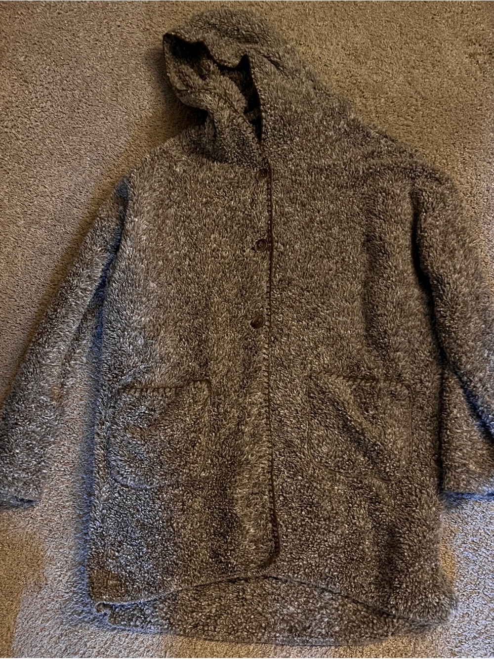 Cozy Hooded Sherpa Cardigan in Heather Brown